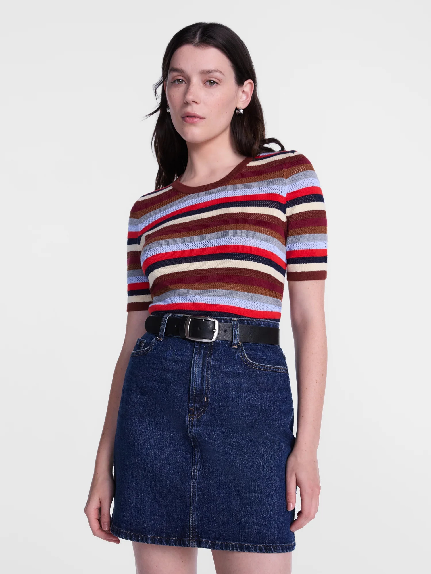 Scenario Women's and Women's Plus Stripe Sweater with Short Sleeves, Sizes XS-4X | Walmart (US)