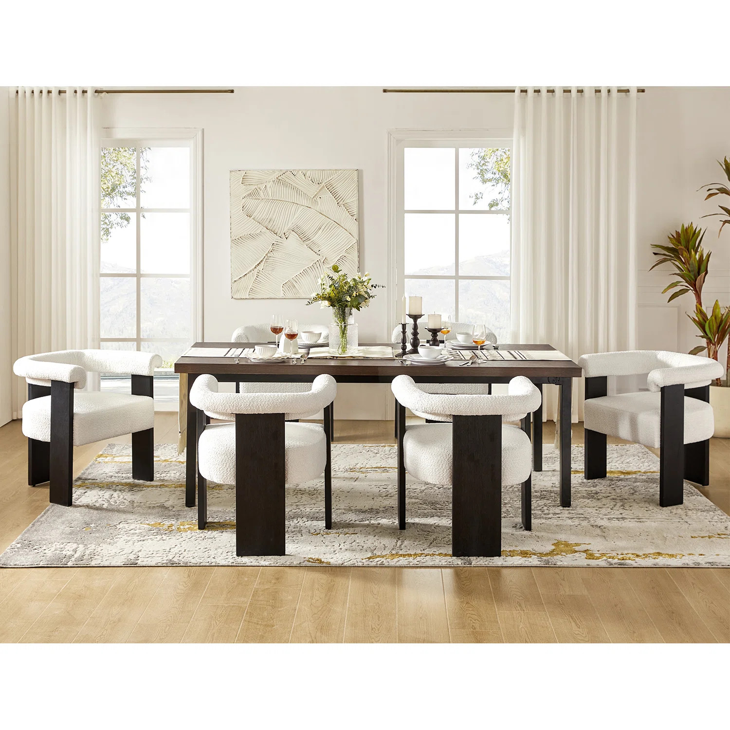 Weisberg 20''H Modern Boucle Dining Chair with Solid Wood Legs (Set of 6) | Wayfair North America