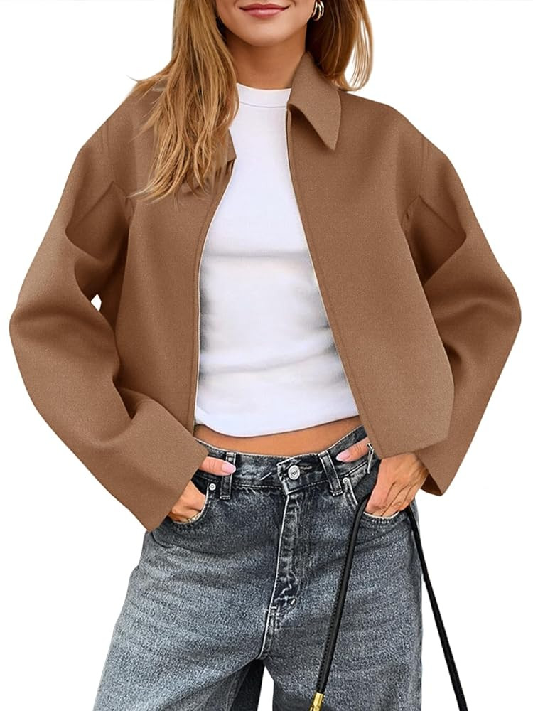 Yousify Womens Cropped Pea Coats Zip Up Short Casual Bomber Wool Blend Jackets Barn Fall Outerwea... | Amazon (US)