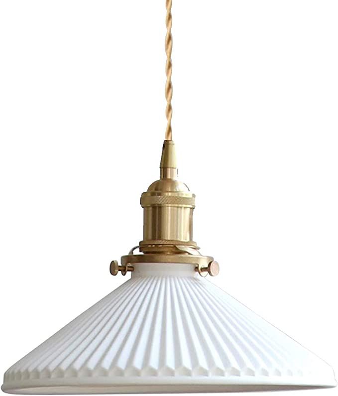 ESSZYIE E26 Modern Pendant Light, Minimalist Pleated Ceramic Pendant Light, Kitchen Island Bedroo... | Amazon (US)