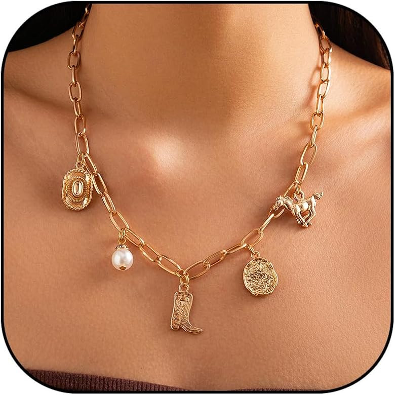 Western Necklaces for Women Charm Necklace Western Outfit for Women Cowboy Cowgirl Boots Hats Cha... | Amazon (US)