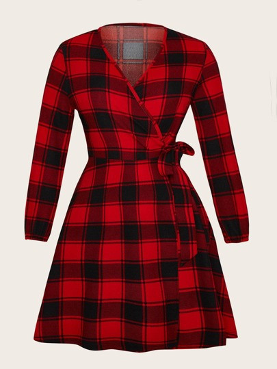 Plus Plaid Tie Side Wrap Dress | SHEIN