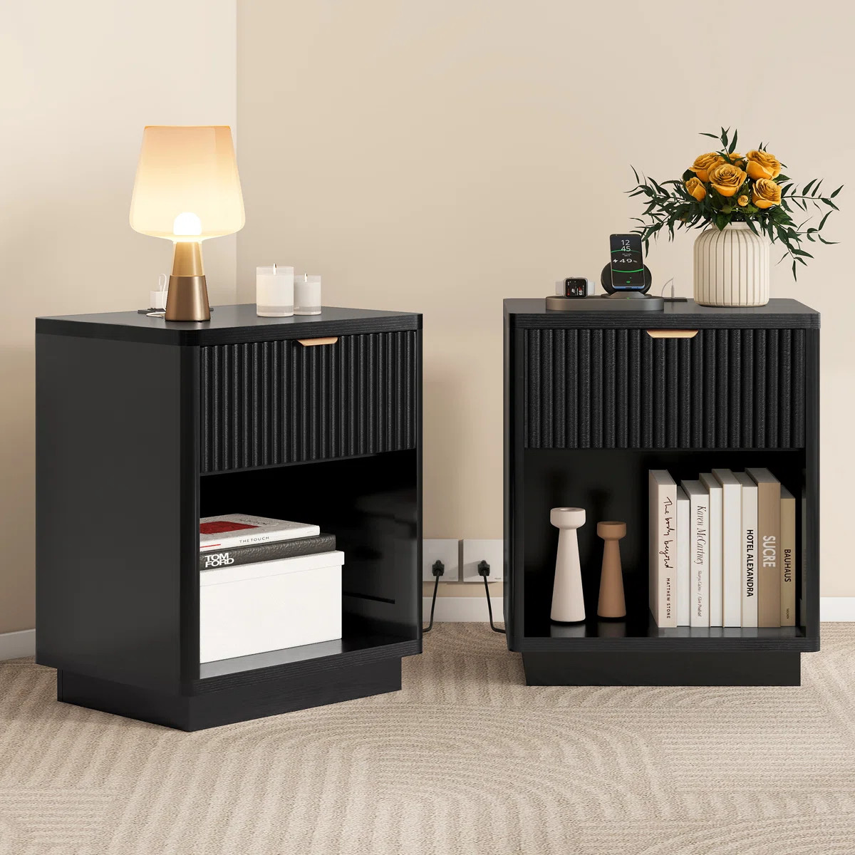 Rhythm Nightstand, Modern Fluted Wood Bed Side Table | Wayfair North America