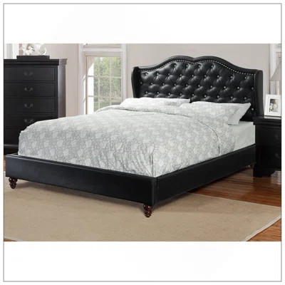 Queen Size Bed 1Pc Bed Set Black Faux Leather Upholstered Wingback Design Bed Frame Headboard Bedroom Furniture Tufted Upholstered | Wayfair North America