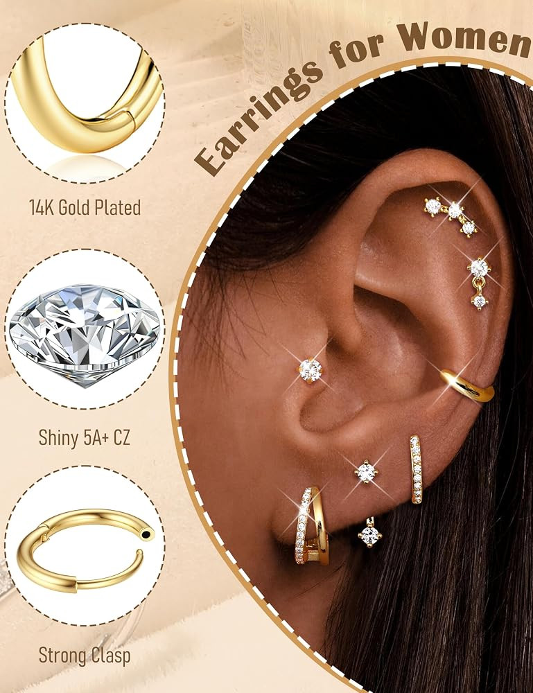 FIOROYAL 7 Pairs Gold Earrings for Women,Hypoallergenic Earring Stack | Amazon (UK)