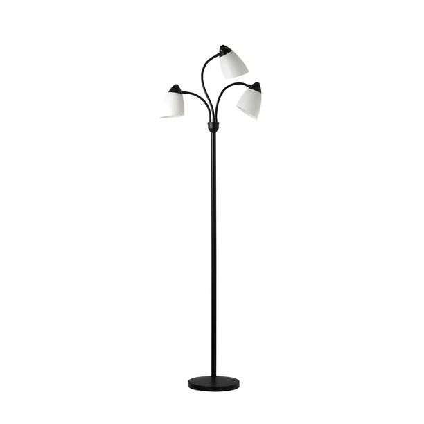 Mainstays 3 Head Floor Lamp Black with White Plastic Shades and with LED Bulbs Included - Walmart... | Walmart (US)