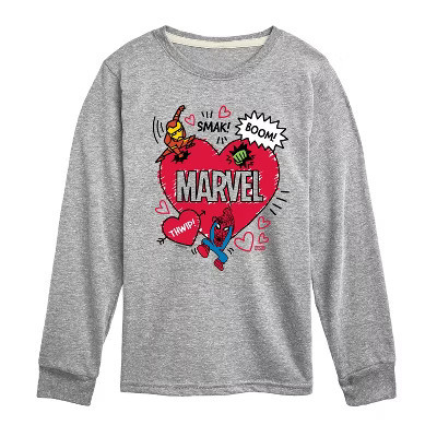 Boys' Marvel Valentine Heart Scribble Long Sleeve Graphic T-Shirt - Athletic Heather - 5T | Target