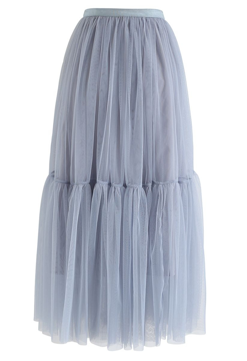 Can't Let Go Mesh Tulle Skirt in Dusty Blue | Chicwish