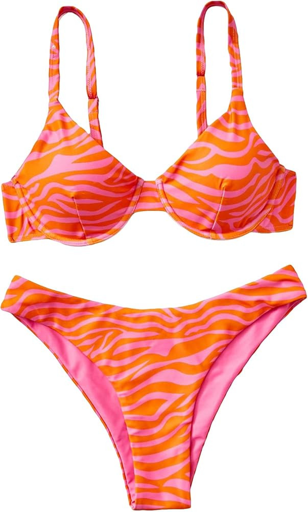 SOLY HUX Women's Two Piece Swimsuit Zebra Print Underwire Bikini Sets Bathing Suits | Amazon (US)