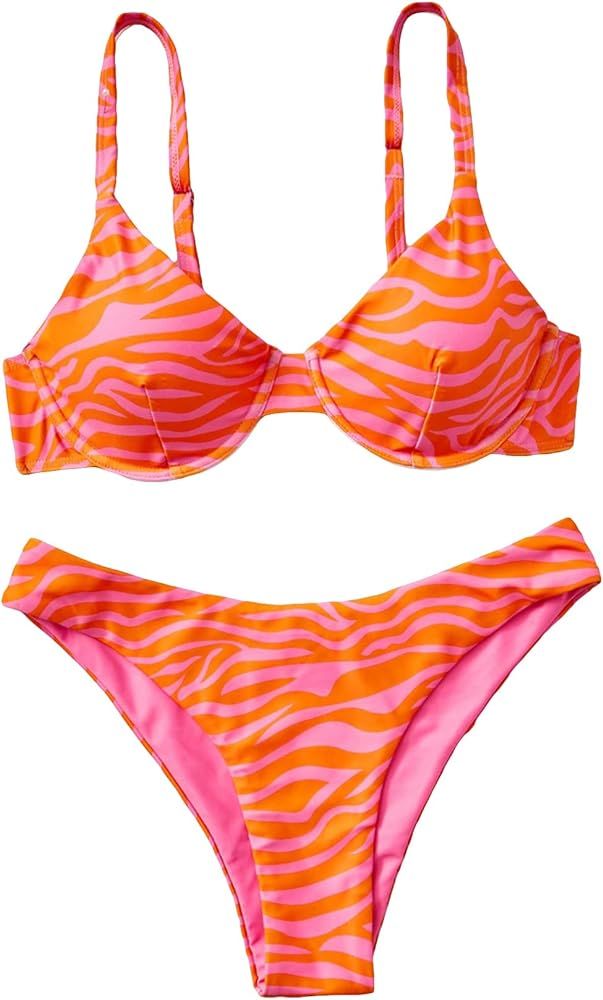 SOLY HUX Women's Two Piece Swimsuit Zebra Print Underwire Bikini Sets Bathing Suits | Amazon (US)