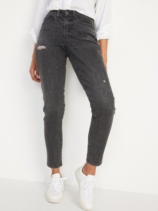 High-Waisted Curvy O.G. Straight Ripped Gray Ankle Jeans for Women | Old Navy (US)