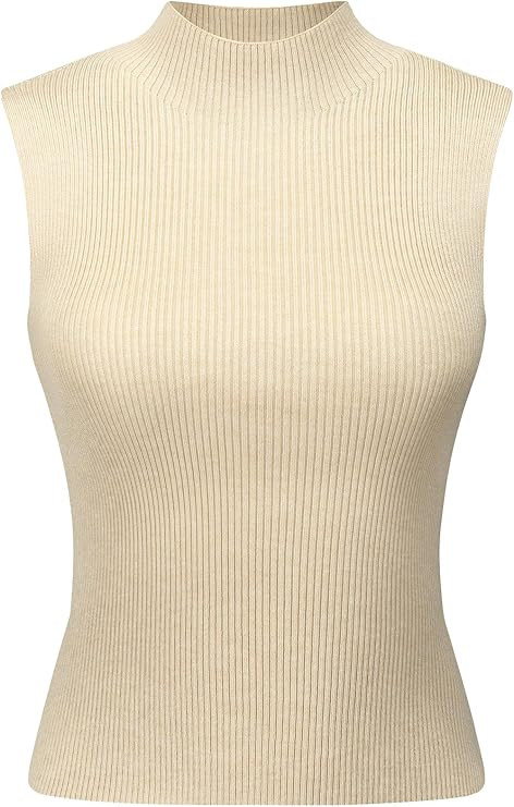 Women's Summer Sleeveless Knitted Sweater 2024 Mock Neck Tops | Amazon (US)