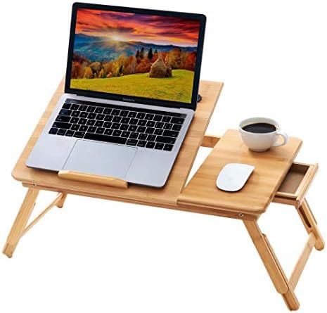 BMH 100% Natural Bamboo Foldable Laptop Desk Adjustable Height Bed Tray Table with Drawer for Eat... | Amazon (US)