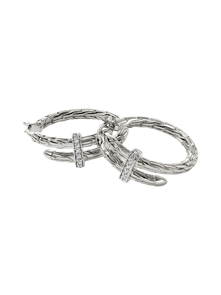 Chain Classic Spear Sterling Silver & 0.12 TCW Diamond Hoop Earrings | Saks Fifth Avenue
