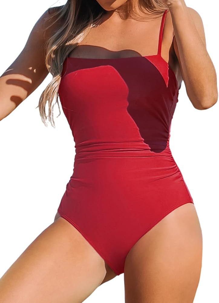 CUPSHE Women Swimsuit One Piece Bathing Suit Square Neck Cutout Back Tummy Control with Adjustabl... | Amazon (US)