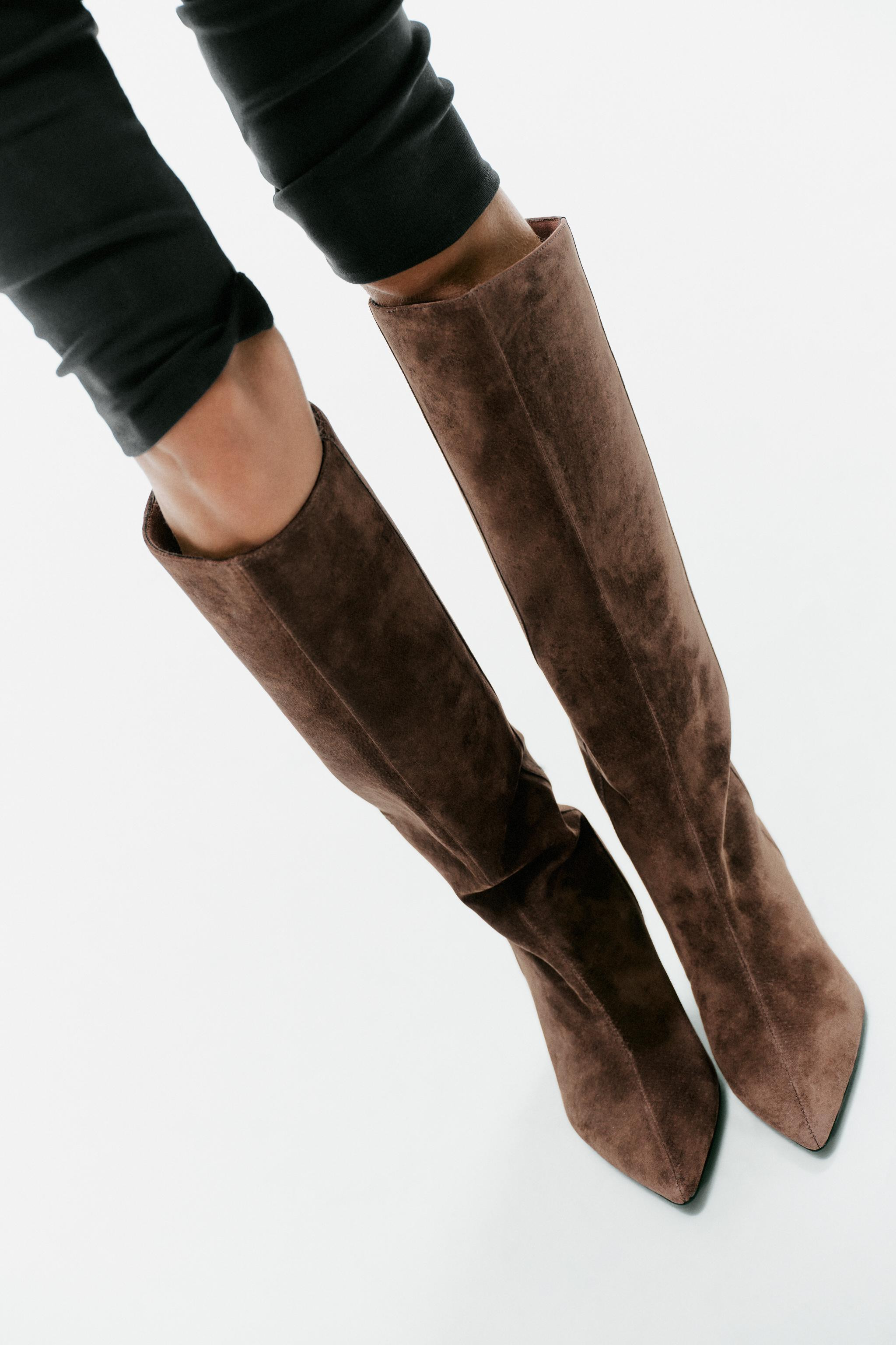LEATHER KITTEN HEEL BOOTS | Zara US
