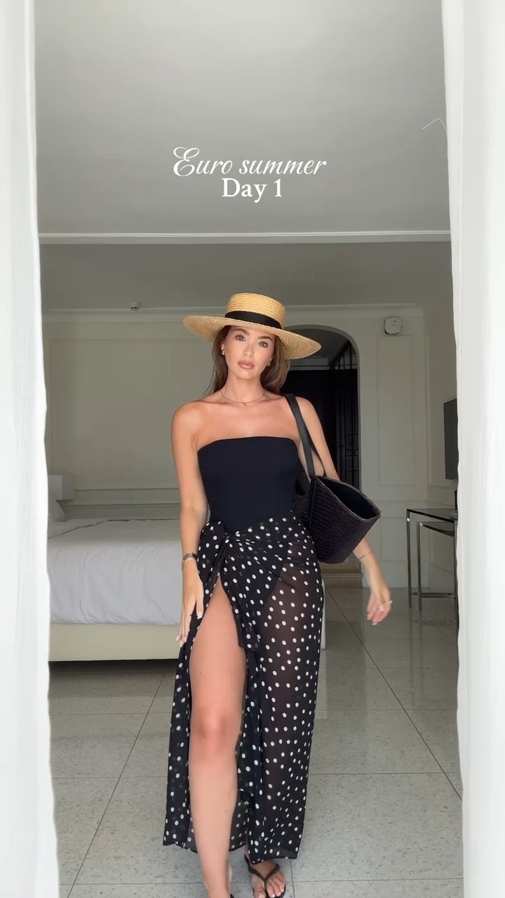 Euro summer holiday day 1 calls for an all black, monochrome swim look for the pool/beach, styling a black swimsuit with Because of Alice spot polka dot sarong

#LTKswimwear #LTKeurope #LTKsummer