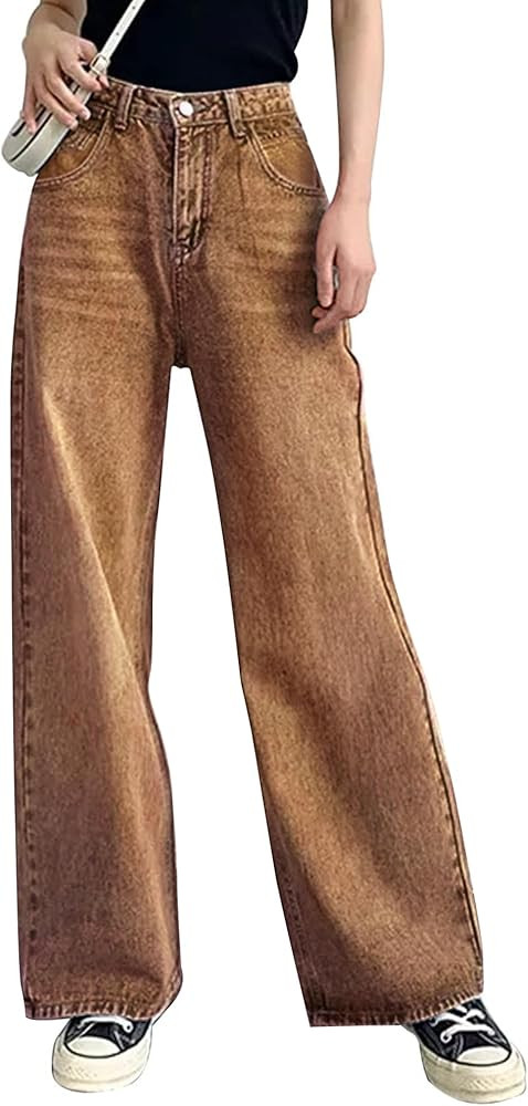 HDLTE Baggy Wide Leg Jeans for Women High Waisted Trendy Flare Jeans Boyfriend Denim Pants with P... | Amazon (US)