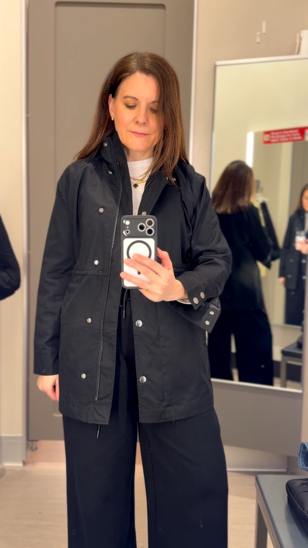 If you’re looking for an everyday spring jacket that ends on the thigh,  has a funnel neck stand collar for wind protection, a defined waist, zipper and snaps, and is surprisingly soft, this is one you can wear everywhere to protect from spring chill or wind. It comes in black and khaki.  The fit is generous. Size down, I’m in a small. 
@Target 

#LTKmidsize #LTKover40 #LTKfindsunder100
