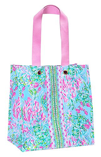 Lilly Pulitzer Pink/Blue Market Shopper Bag, Reusable Grocery Tote with Comfortable Shoulder Straps, Best Fishes | Amazon (US)