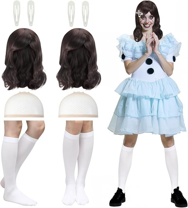 2 Pack Halloween Cosplay Set with Wigs Hairnets Clips Stockings | Amazon (US)