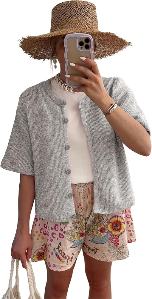Women's Lightweight Cardigan Short Sleeve Button-Down Summer Cardigan Sweater | Amazon (US)