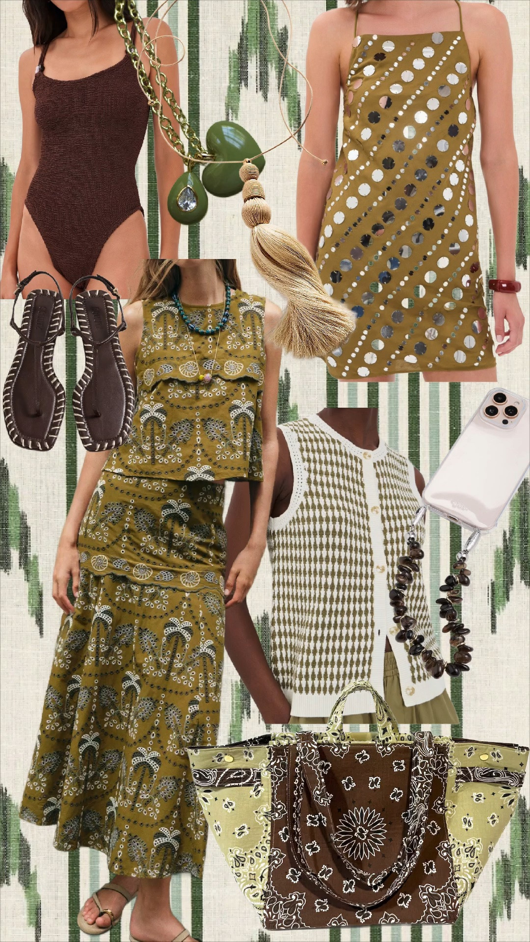 Olive is having a moment, and I completely understand why. 🌿🤎

If you’re looking for a fresh neutral this season, olive green is it. Paired with rich chocolate brown, woven textures, and natural accessories, these pieces feel effortlessly chic while still being timeless enough to wear year after year.

From vacation dresses to everyday knits and the prettiest accessories, these are the pieces I’m adding to my wish list.

Everything is linked in my LTK! ✨

Product Listing

* Olive embellished mini dress
* Olive embroidered matching skirt set
* Chocolate crinkle one-piece swimsuit
* Brown whipstitch sandals
* Olive & ivory knit vest
* Bandana print oversized tote
* Olive statement necklace
* Resin bangle
* Beaded phone wristlet
* Tassel keychain/charm

Hashtags

#LTKStyle #LTKFinds #OliveGreen #NeutralStyle #SummerStyle #VacationStyle #ResortWear #ClassicStyle #GrandmillennialStyle #ElevatedBasics #TimelessFashion #CapsuleWardrobe #SummerOutfits #FashionInspo #EverydayStyle @Zara @Shopbop @Varley @Etsy