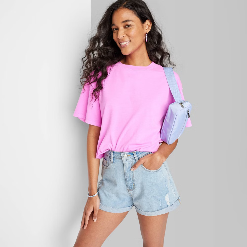 Women's Super-High Rise Rolled Cuff Jean Shorts - Wild Fable™ Light Wash 4 | Target