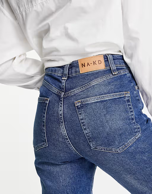 NA-KD organic cotton mom jeans in mid blue | ASOS (Global)