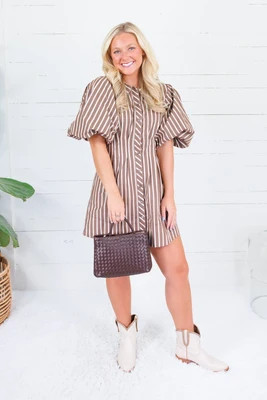 Barnes Cocoa Stripe Mini Shirt Dress | Clover + Bee