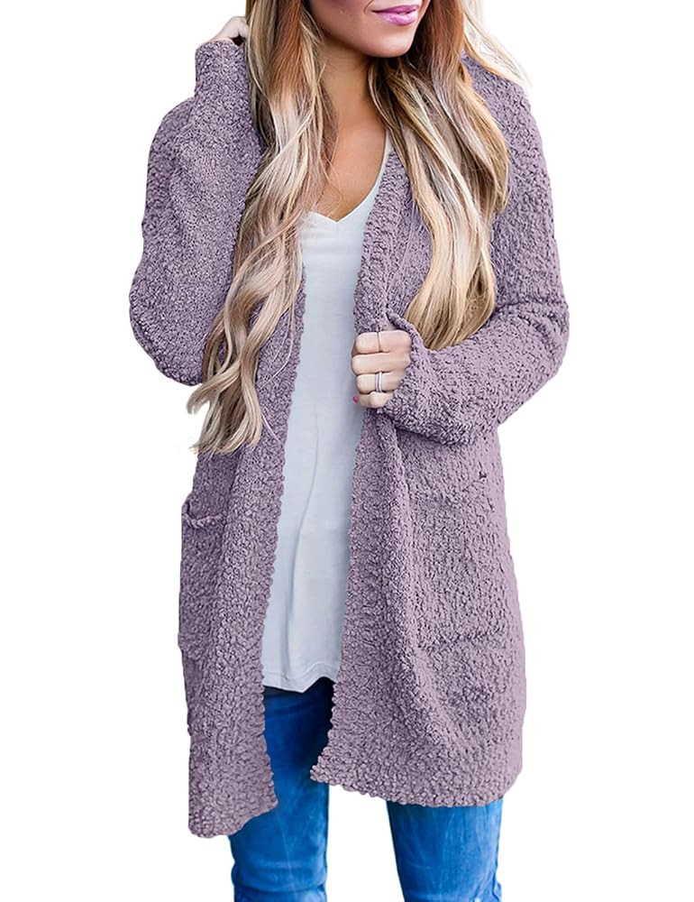 MEROKEETY Women's Long Sleeve Soft Chunky Knit Sweater Open Front Cardigans Outwear Coat | Amazon (US)