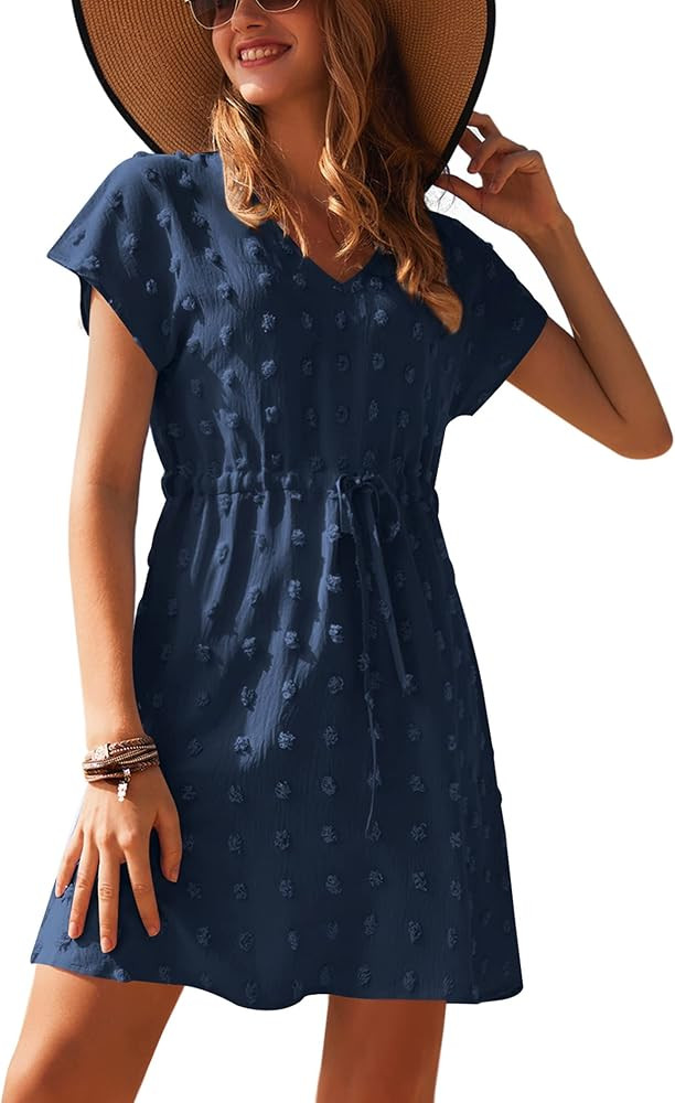 Ekouaer Womens Swimsuit Cover Up Swiss Dots Chiffon Bikini Beachwear Flowy Pom Pom Coverups | Amazon (US)