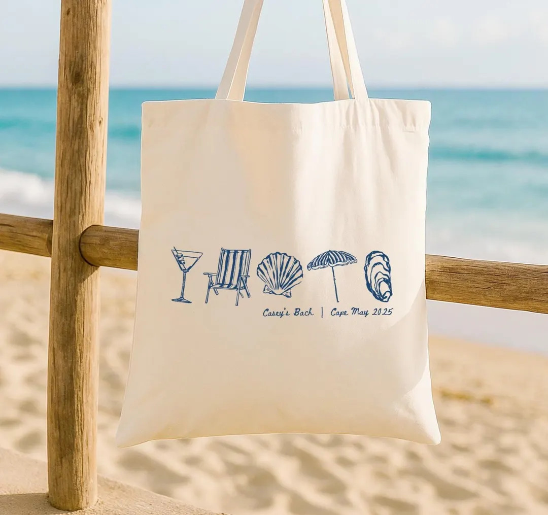 Coastal Doodle Tote Bag: Personalized Beach Wedding Favor - Etsy | Etsy (Global)