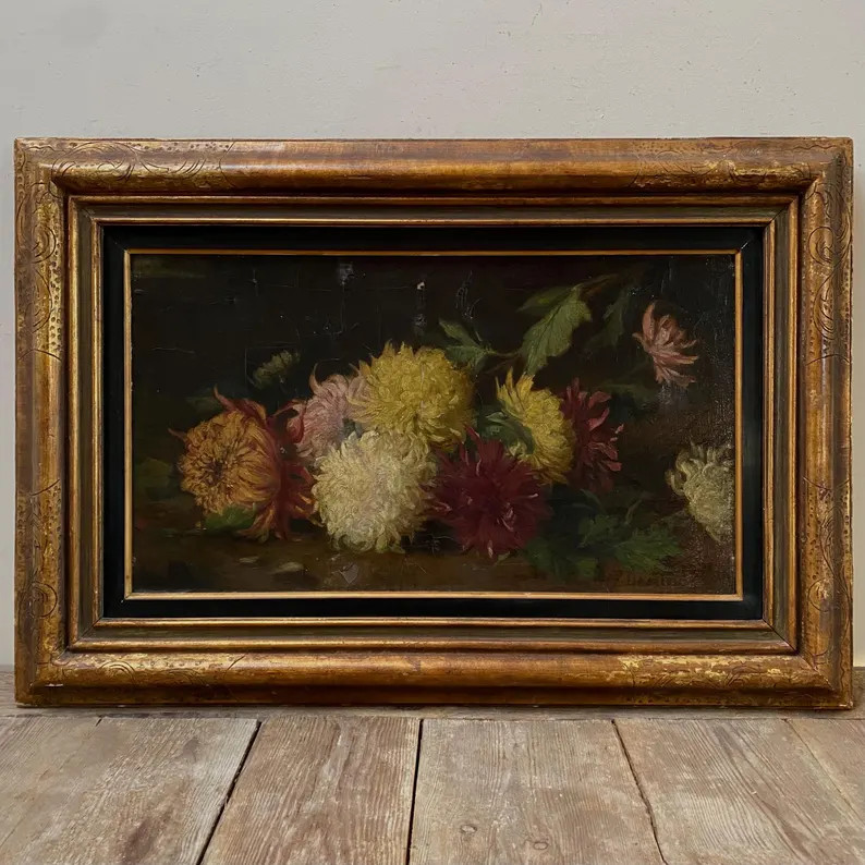 19th Century Chrysanthemums Oil Painting: Antique Dutch Floral Still Life, - Etsy | Etsy (US)