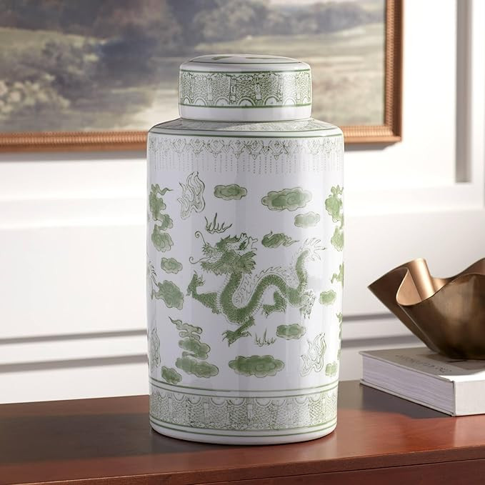 Sansui 15 3/4"H Green and White Ceramic Ginger Jar with Lid - Dahlia Studios | Amazon (US)
