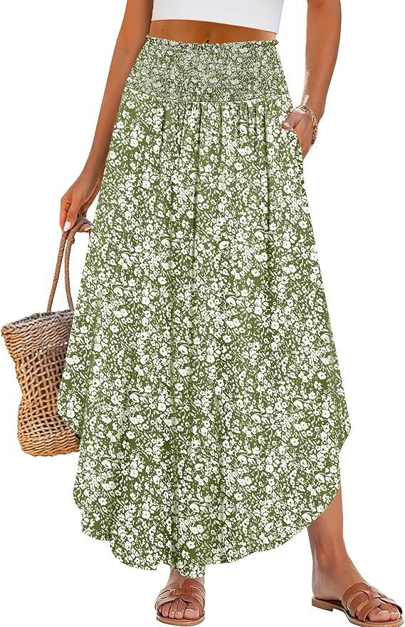 ANRABESS Women's Maxi Skirts Summer Boho Floral High Waisted Flowy Swing Pleated Beach Long Skirt... | Amazon (US)