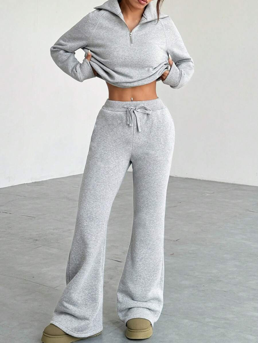 SHEIN EZwear 2pcs/Set Women Casual Solid Color Sweatshirt And Sweatpants, Autumn/Winter | SHEIN