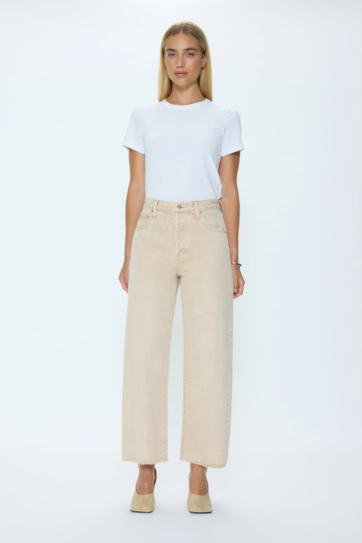 Tate Crop High Rise Bowed Wide Leg Jean - Dune | Pistola Denim