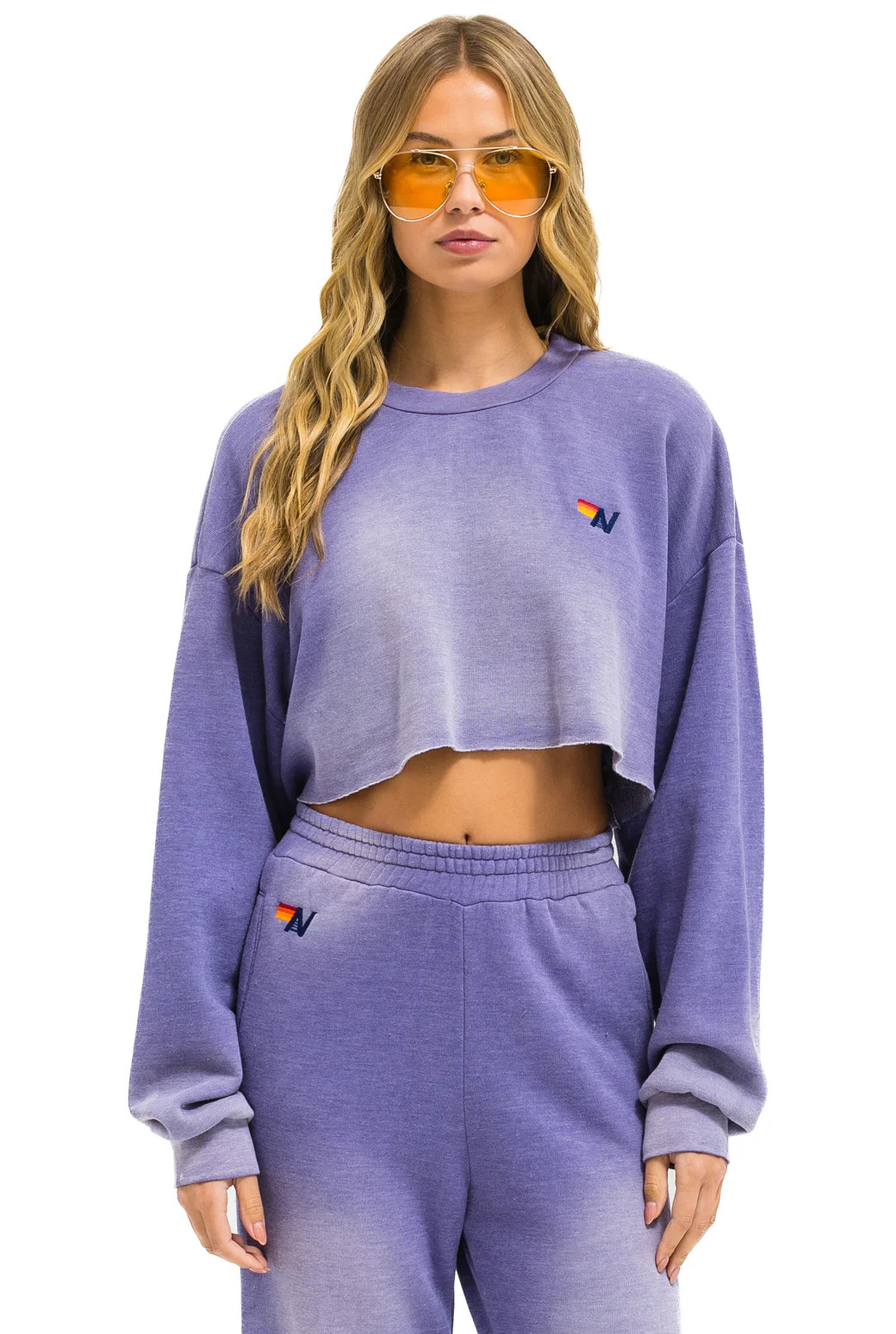 ESSENTIAL CROPPED CREW SWEATSHIRT RELAXED - FADED GRAPE | Aviator Nation