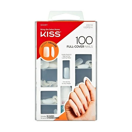 KISS Full-Cover Nails Press-On Nails Short Square Clear Short Squoval 100 Count | Walmart (US)