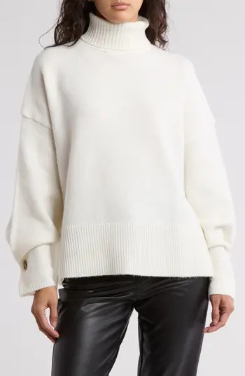 French Connection Conscious Kezia Turtleneck Button Sleeve Sweater in Classic Cream at Nordstrom Rack, Size X-Large | Nordstrom Rack