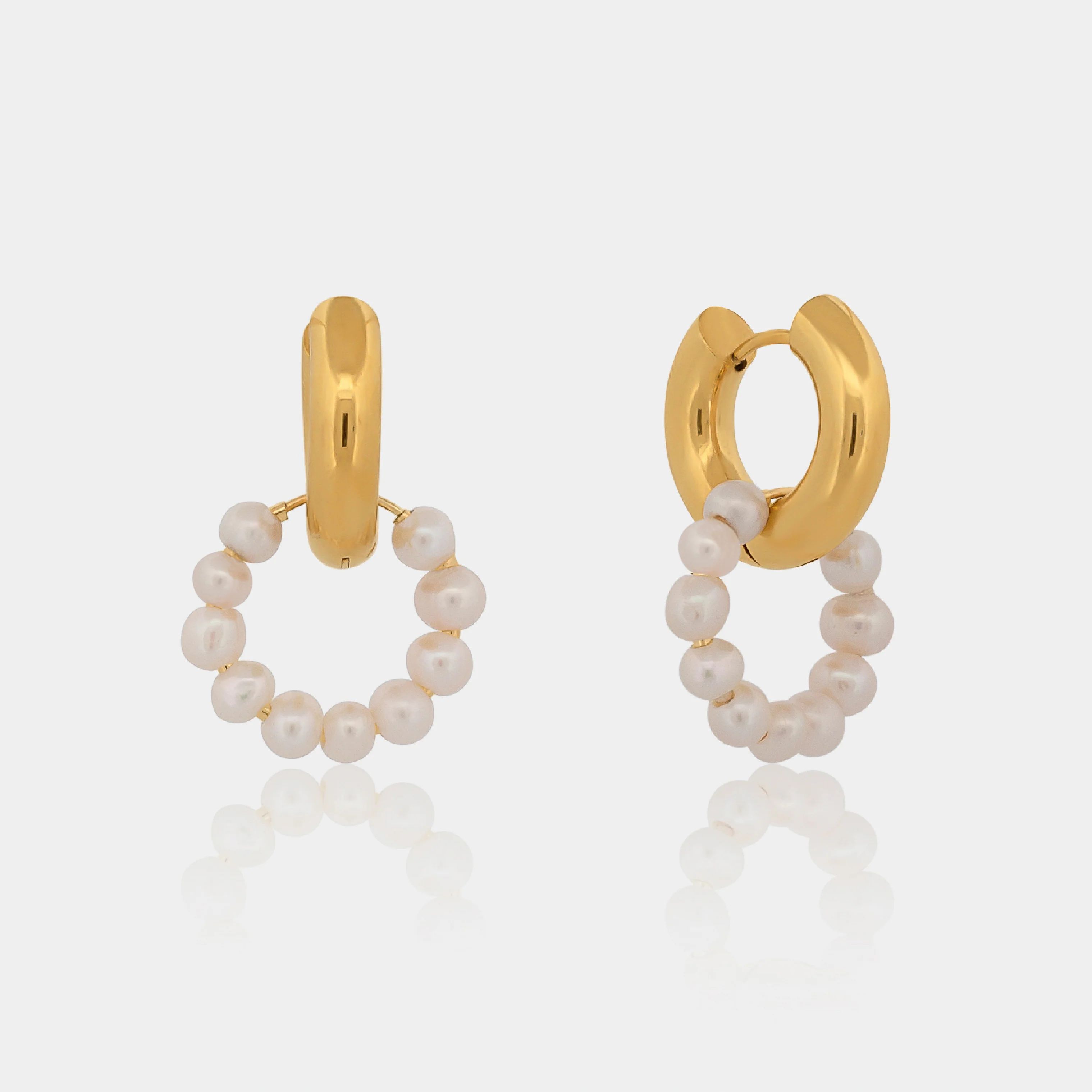 Convertible Gold & Pearl Hoops | LINK'D THE LABEL