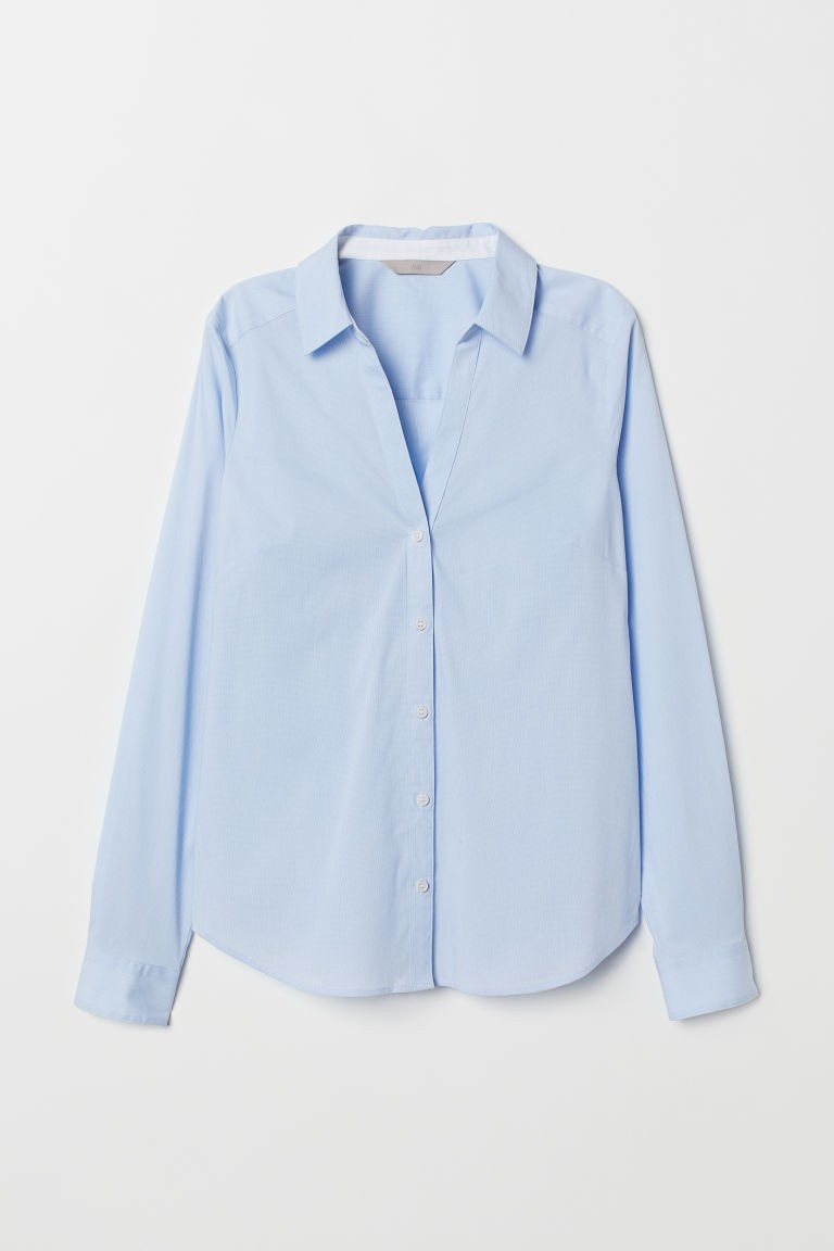 V-neck Shirt - Light blue/narrow striped - Ladies | H&M US | H&M (US + CA)