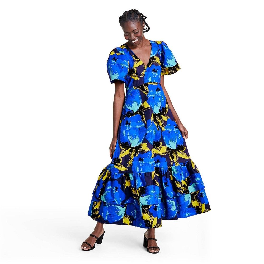 Floral Puff Sleeve Tiered Dress - Christopher John Rogers for Target Blue 4 | Target
