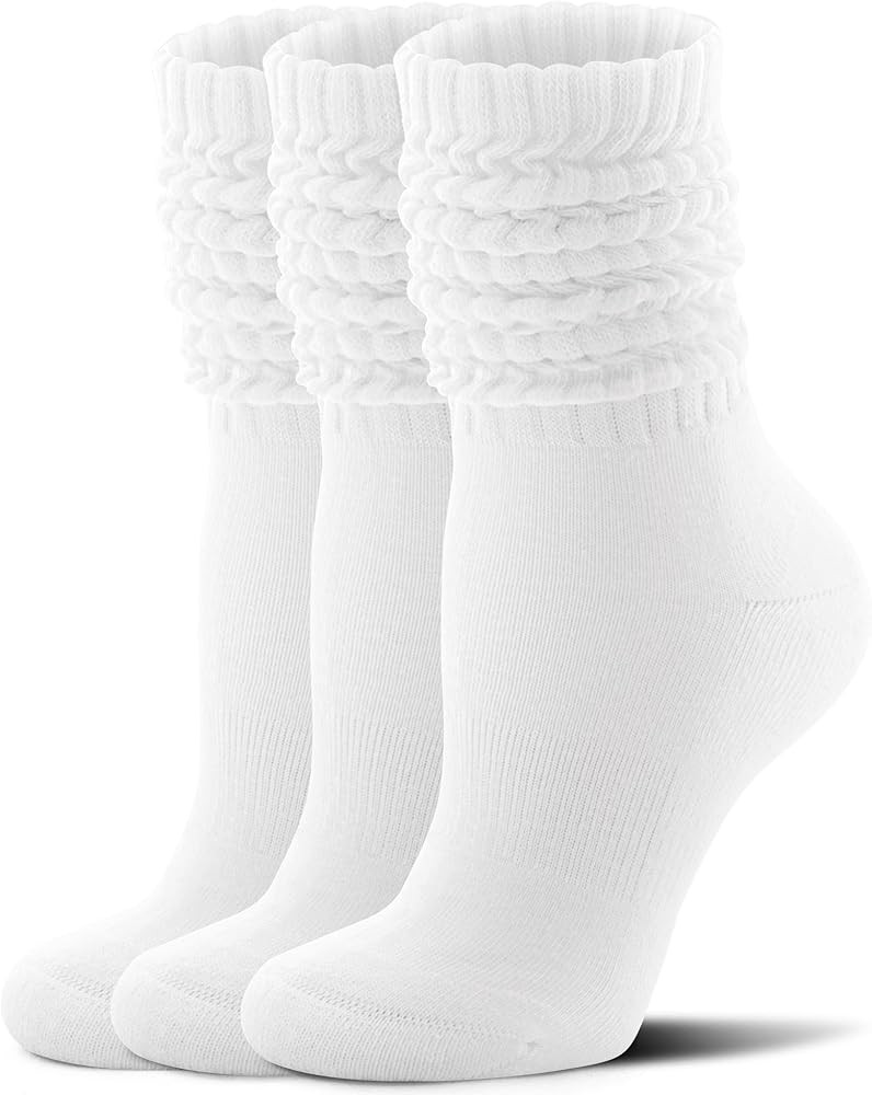 FITRELL Slouch Socks for Women, 3 Pairs Soft Cotton Knee High Scrunch Tube Boot Socks | Amazon (US)