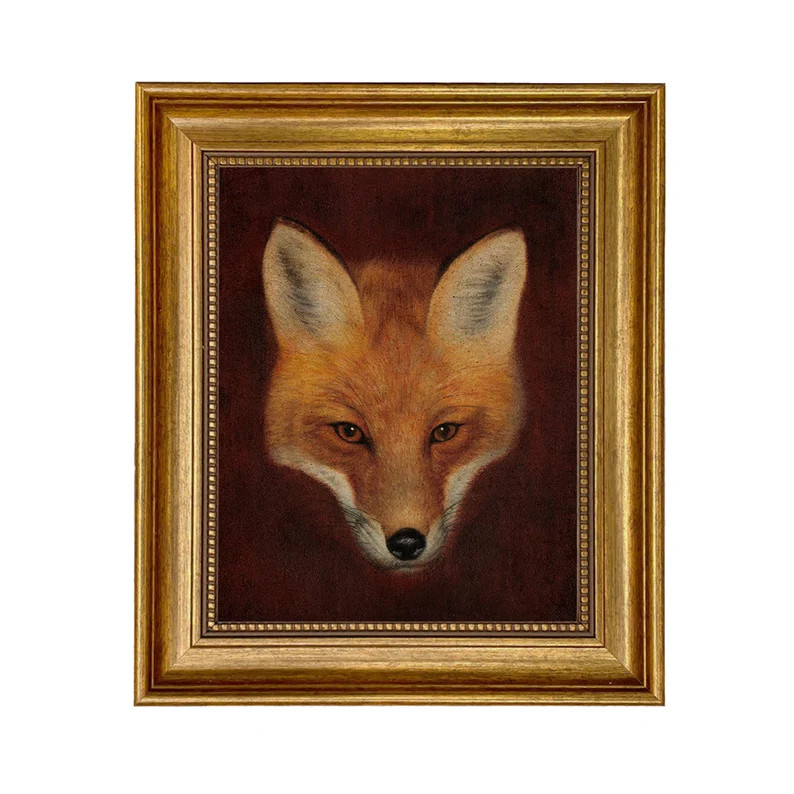 Night Fox, Framed Fox Head Oil Painting Print on Canvas in Antiqued Gold Frame - Etsy | Etsy (US)