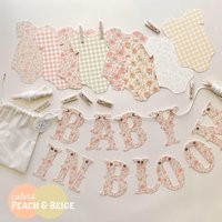 Peach Beige Baby in Bloom Shower Floral Banner, Clothesline 8 - 5x7"" Bodysuits Decorations, Vintage Cottage Farmhouse Style Decor | Etsy (US)
