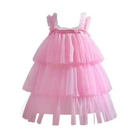 Fgnfyis Toddler Baby Girls Princess Dress Summer Pink Halter Layered Puffy Dress Birthday Party Dress Birthday Gift Dresses for Girls Pink 12-24 Months | Walmart (US)