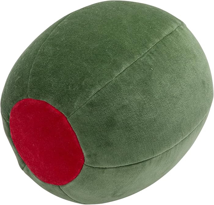 Creative Co-Op Cotton Velvet Olive Shaped Pillow, Green and Red | Amazon (US)