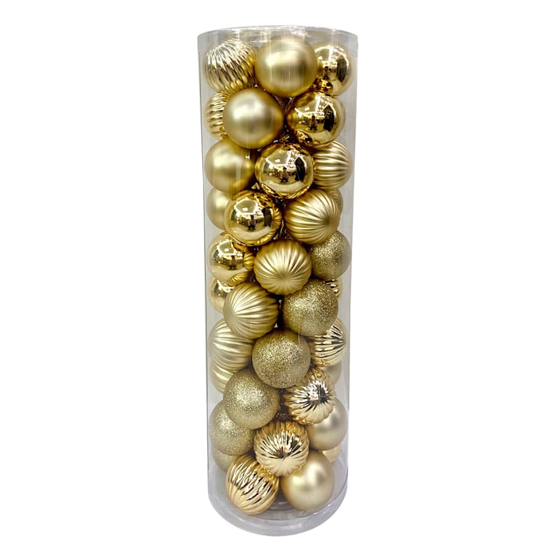 50-Count Gold Mix Shatterproof Ornaments | At Home